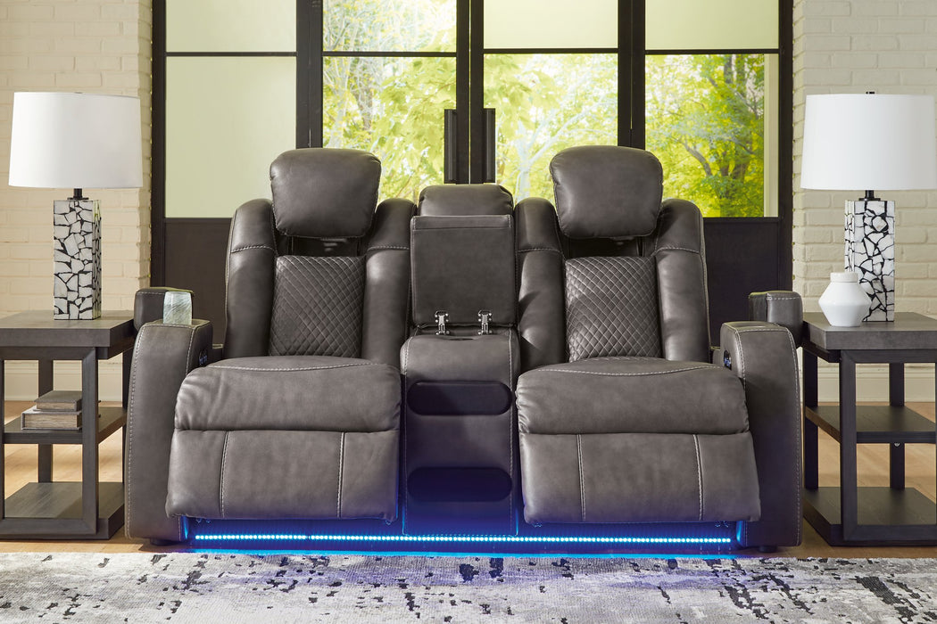 Fyne-Dyme Power Reclining Loveseat with Console - World Furniture Gallery (Newark, CA)