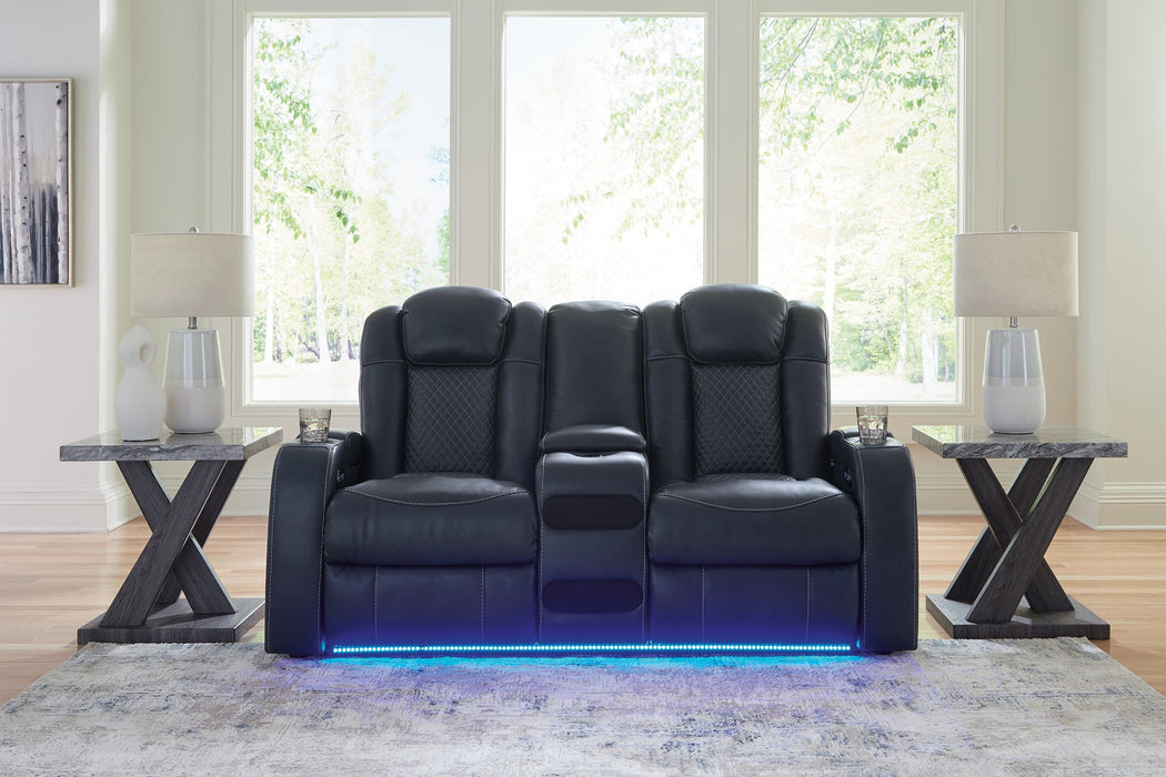 Fyne-Dyme Power Reclining Loveseat with Console - World Furniture Gallery (Newark, CA)