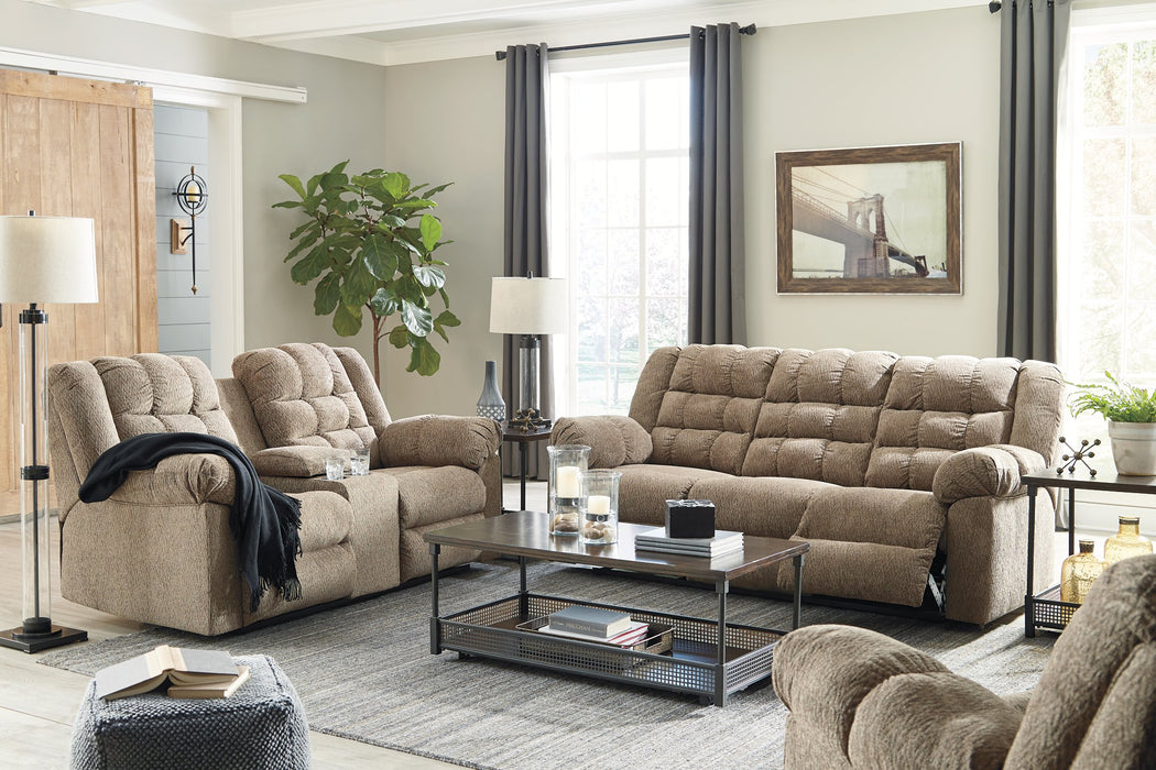 Workhorse Reclining Loveseat with Console - World Furniture Gallery (Newark, CA)