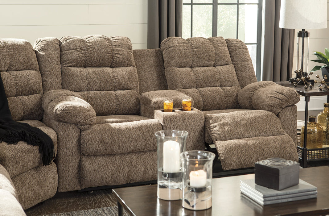 Workhorse Reclining Loveseat with Console - World Furniture Gallery (Newark, CA)