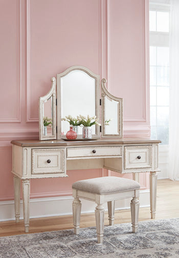 Realyn Vanity and Mirror with Stool - World Furniture Gallery (Newark, CA)