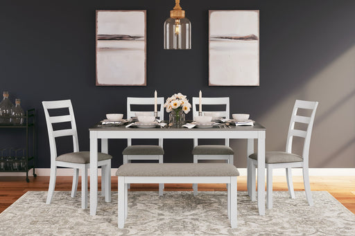 Stonehollow Dining Table and Chairs with Bench (Set of 6) - World Furniture Gallery (Newark, CA)