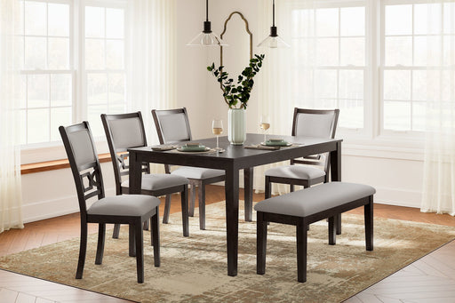 Langwest Dining Table and 4 Chairs and Bench (Set of 6) - World Furniture Gallery (Newark, CA)