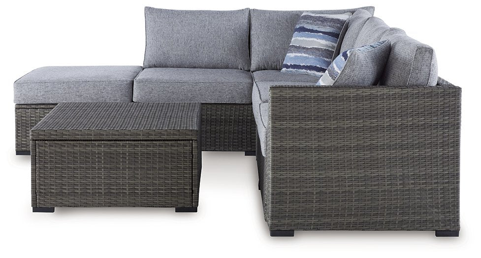 Petal Road Outdoor Loveseat Sectional/Ottoman/Table Set (Set of 4) - World Furniture Gallery (Newark, CA)