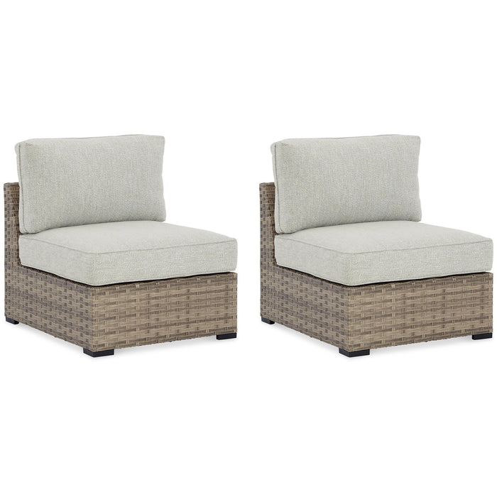 Calworth Outdoor Armless Chair with Cushion (Set of 2) - World Furniture Gallery (Newark, CA)