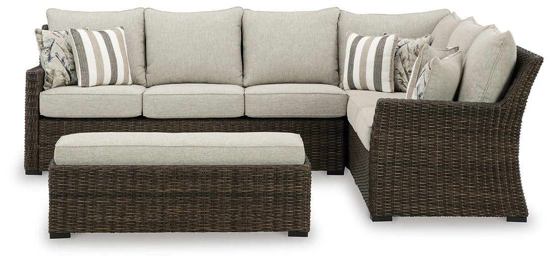 Brook Ranch Outdoor Sofa Sectional/Bench with Cushion (Set of 3) - World Furniture Gallery (Newark, CA)