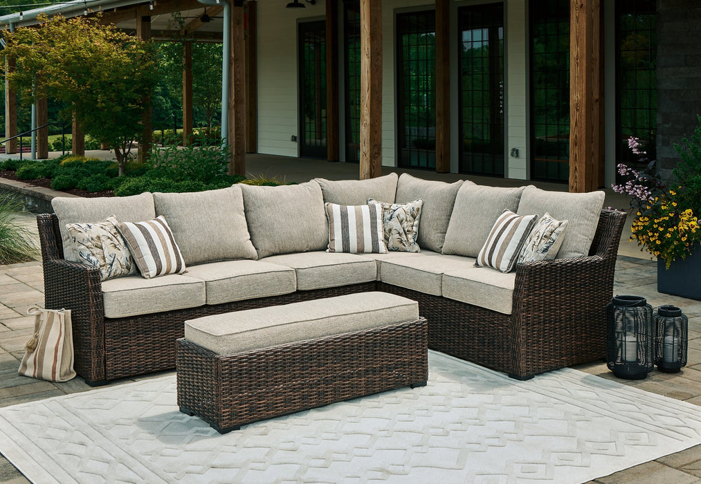 Brook Ranch Outdoor Sofa Sectional/Bench with Cushion (Set of 3) - World Furniture Gallery (Newark, CA)