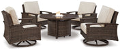 Paradise Trail Paradise Trail Fire Pit Table with 4 Nuvella Swivel Lounge Chairs - World Furniture Gallery (Newark, CA)