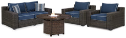 Grasson Lane Grasson Lane Nuvella Loveseat and 2 Lounge Chairs with Fire Pit Table - World Furniture Gallery (Newark, CA)